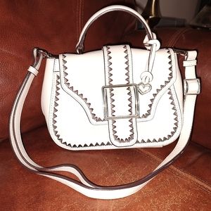 Brighton Off white leather bag with dark stitching. This is a designer bag.NWOT
